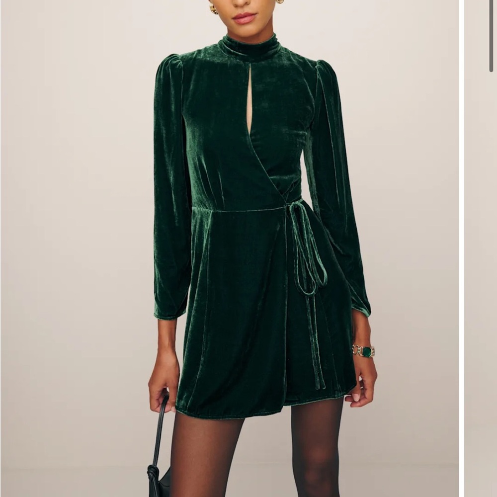 Reformation Ottessa Dress in Forest Velvet